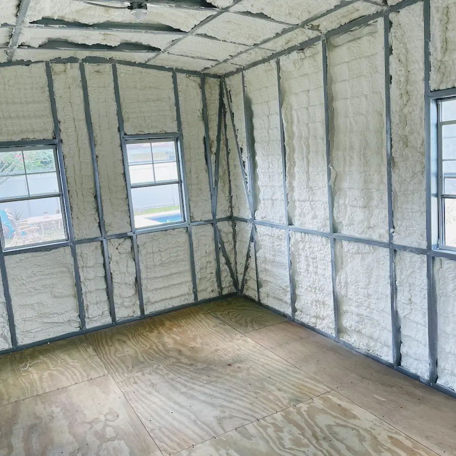 Closed-cell spray foam insulation applied to wall cavities in a residential project in Campbell